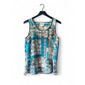 Two by Vince Camuto Blue Geometric Print Sleeveless Tank Top M